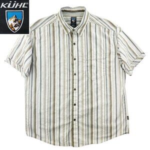 KUHL Suncel Shirt Men's XL Button Up Short Sleeve Striped Hiking Metal Buttons